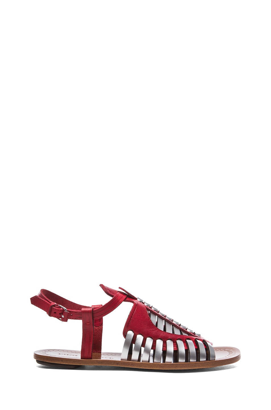 Image 1 of Proenza Schouler Woven Leather Flat Sandals in Red & Silver