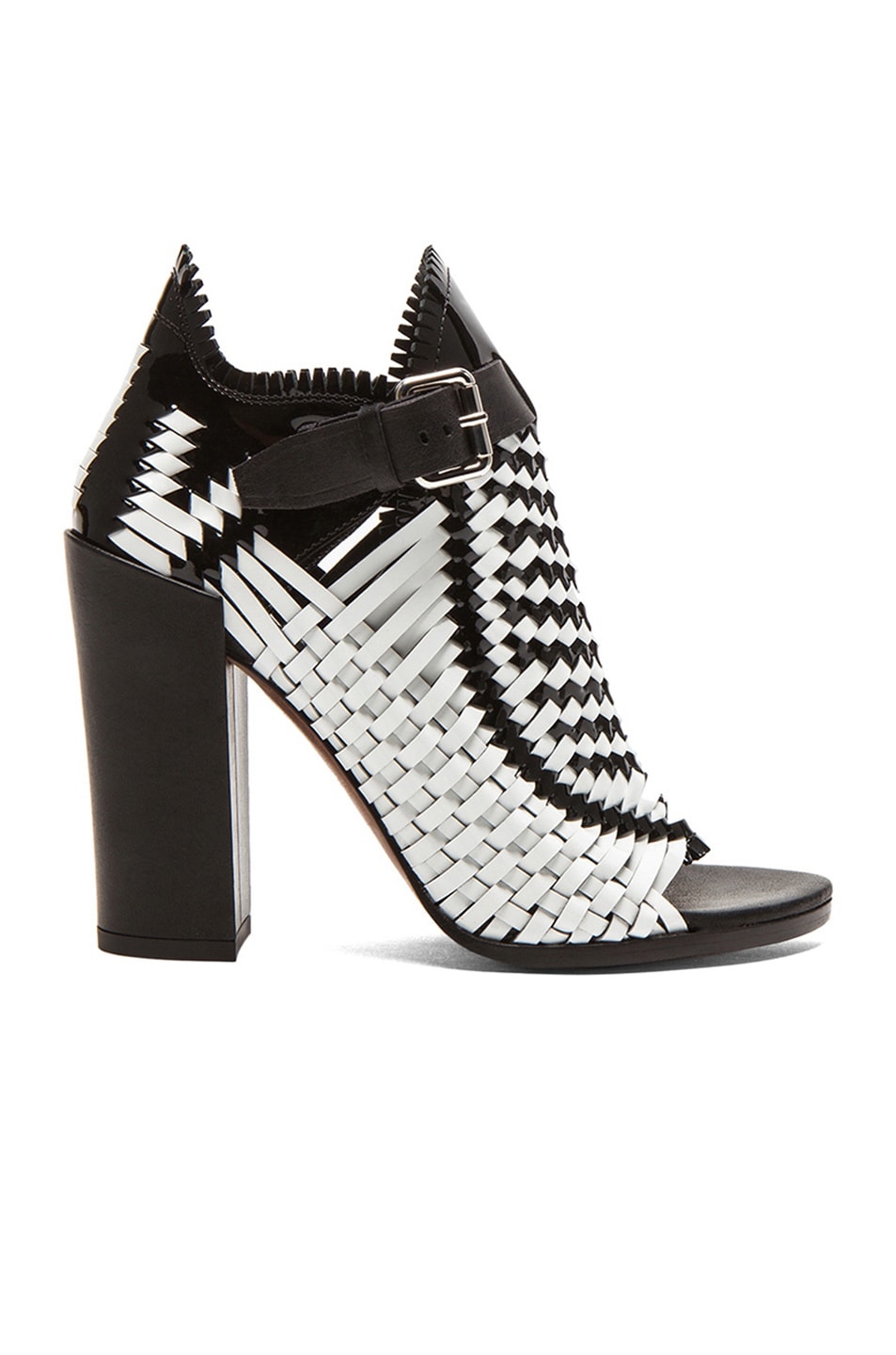 Image 1 of Proenza Schouler Woven Open Toe Leather Heels in Black & White