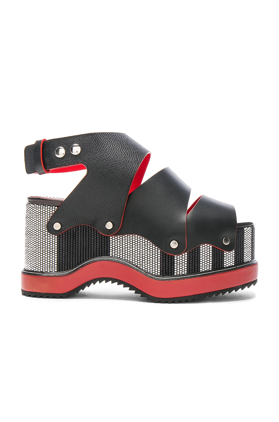 Image 1 of Proenza Schouler Leather Sandals in Black & Stripes