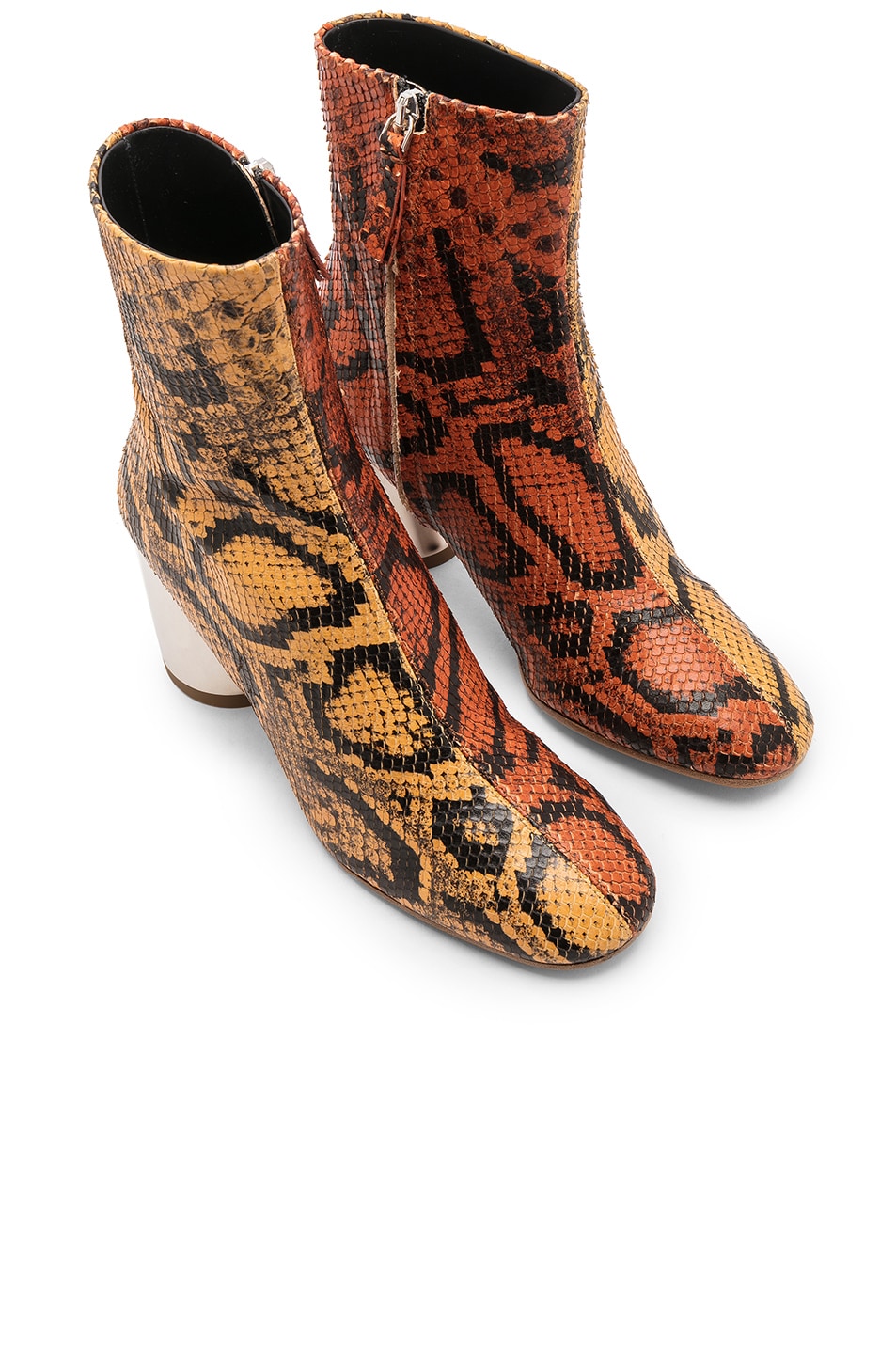 Image 1 of Proenza Schouler Bicolor Python Print Ankle Boots in Curry & Silver