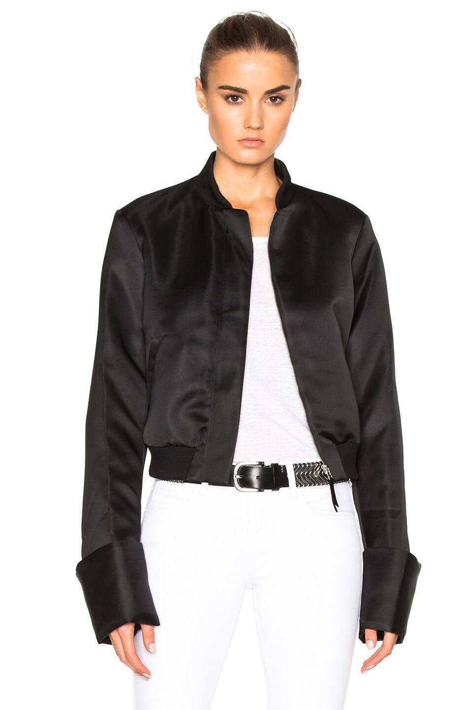 Image 1 of Protagonist Exaggerated Sleeve Bomber Jacket in Jet Black