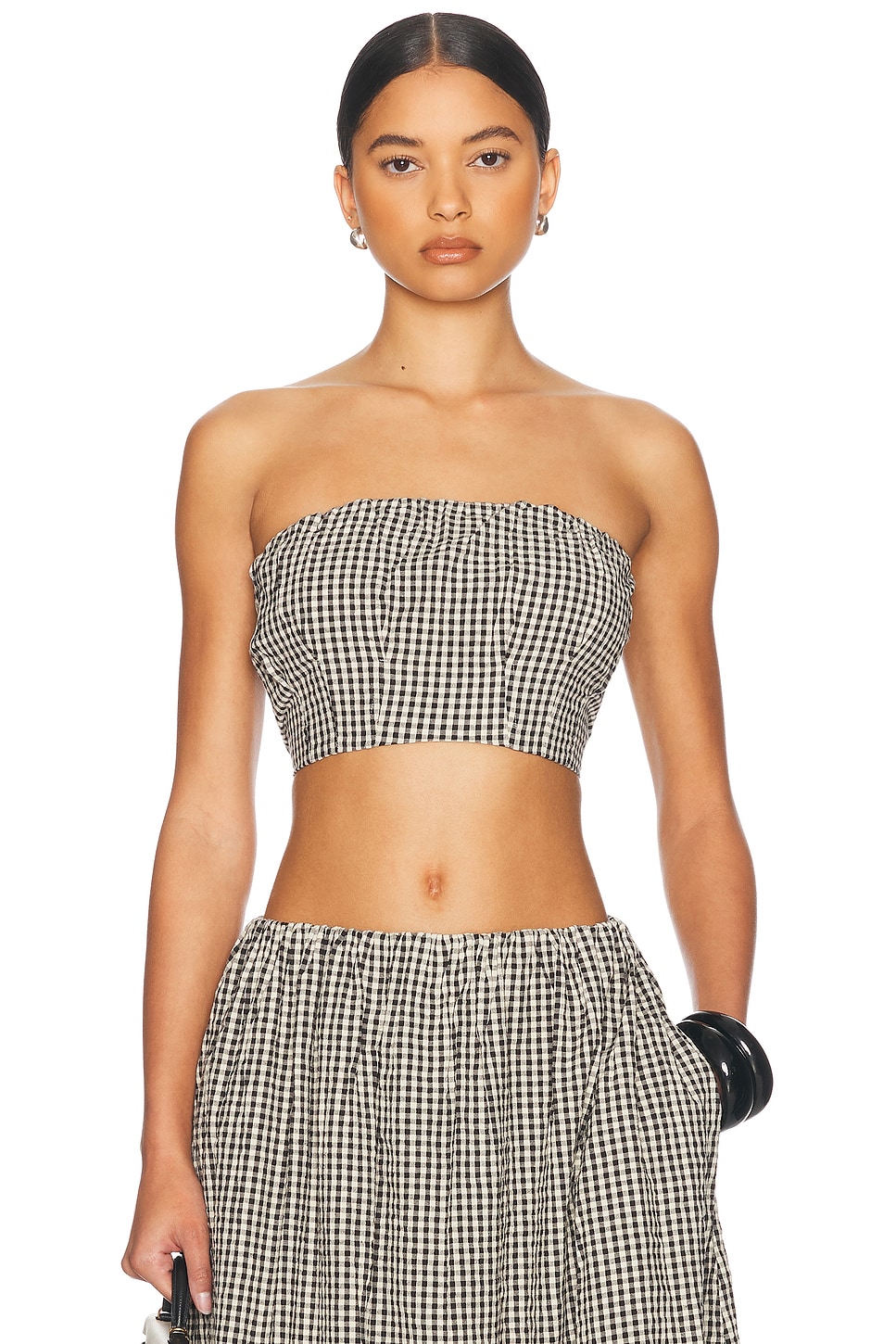 Mira Strapless Crop Top in Black,White