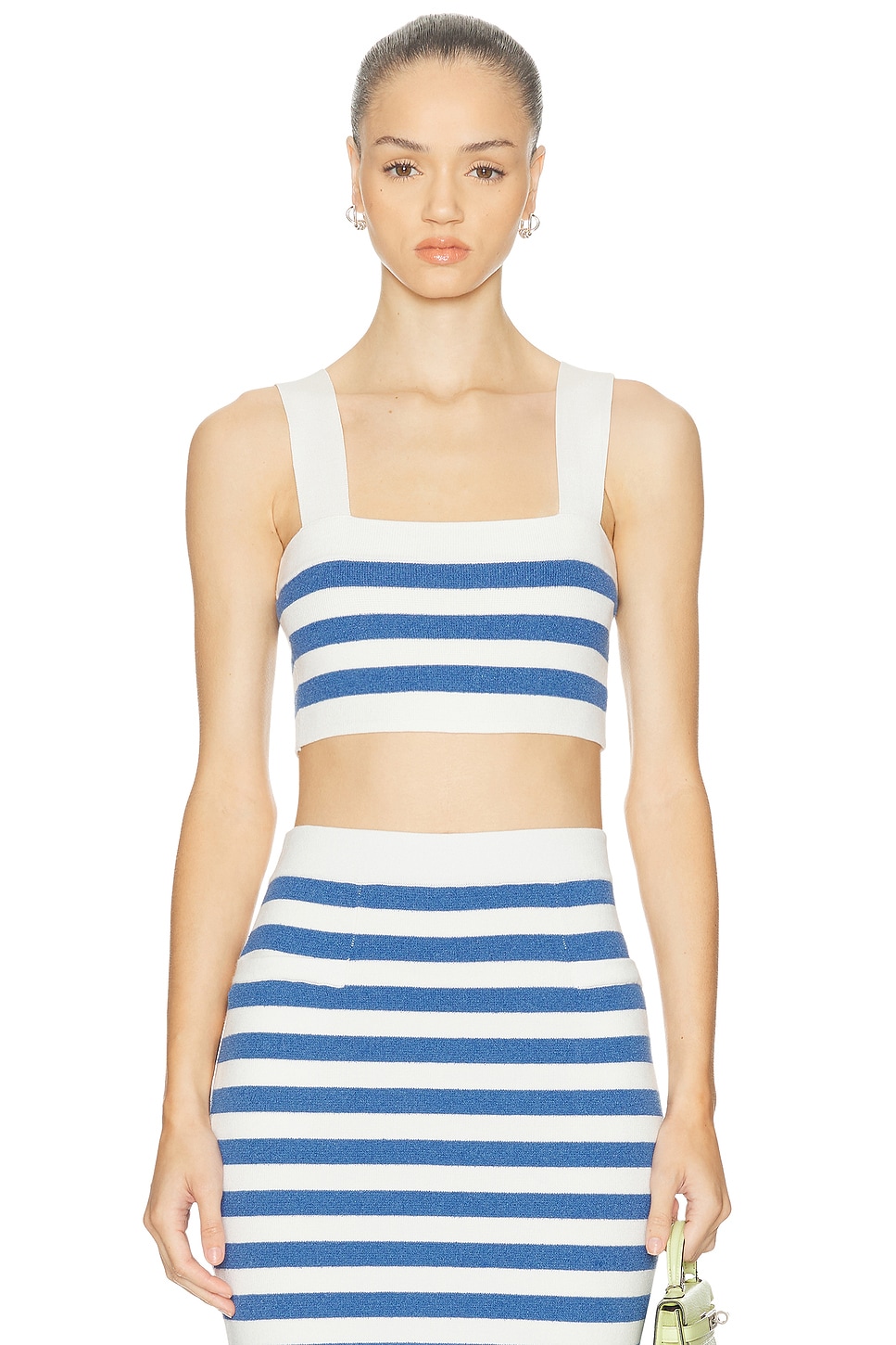 Posse Womens Blue Stripe Ari Stripe Knitted Crop Top In Multi