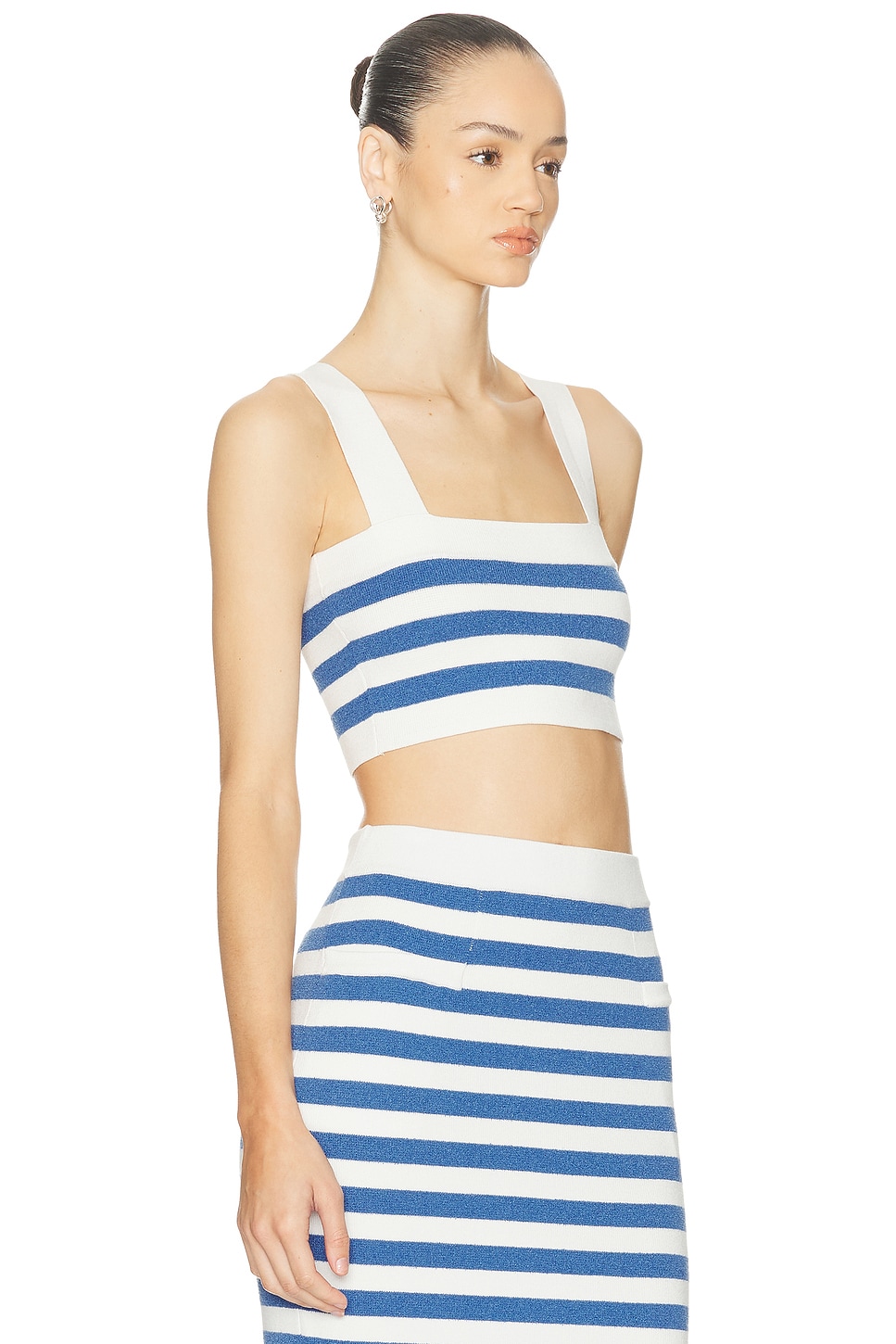Posse Womens Blue Stripe Ari Stripe Knitted Crop Top In Multi