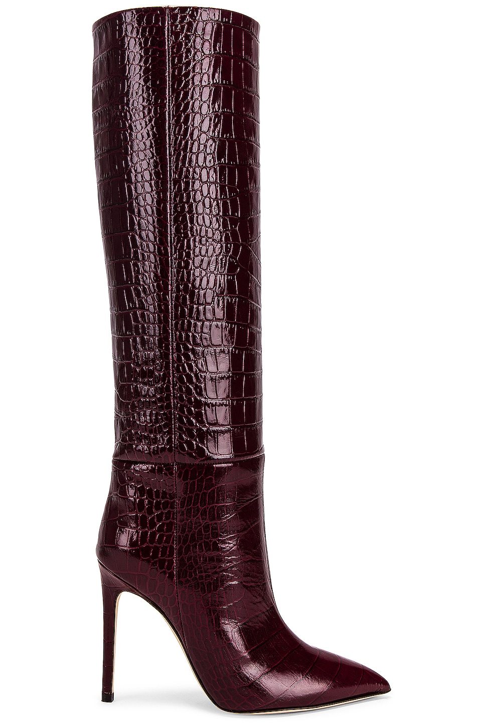 Image 1 of Paris Texas Embossed Croco 105 Stiletto Boot in Glossy Rouge Noir