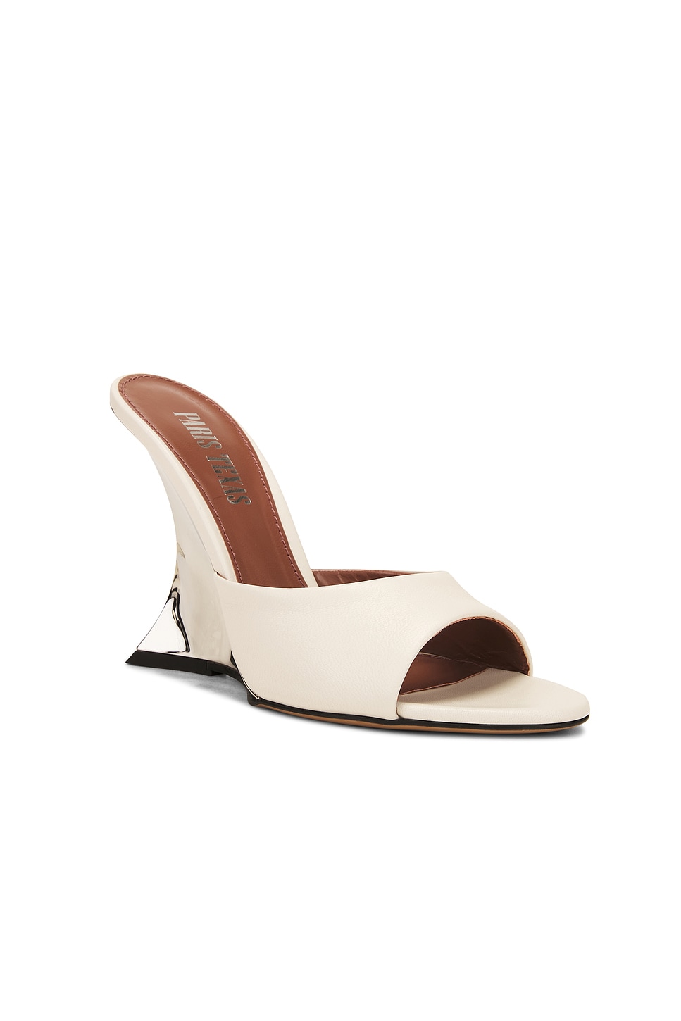 Paris Texas Nina Leather Mules In White & Silver