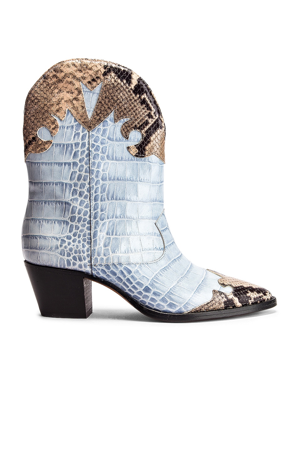 Image 1 of Paris Texas Python Print and Moc Croco Texano Boot in Light Blue & Natural
