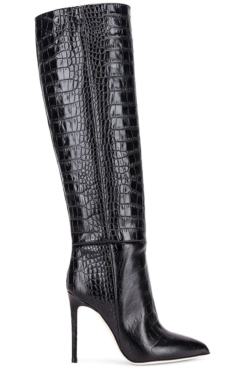 Image 1 of Paris Texas Moc Croco Tall Stiletto Boot in Black