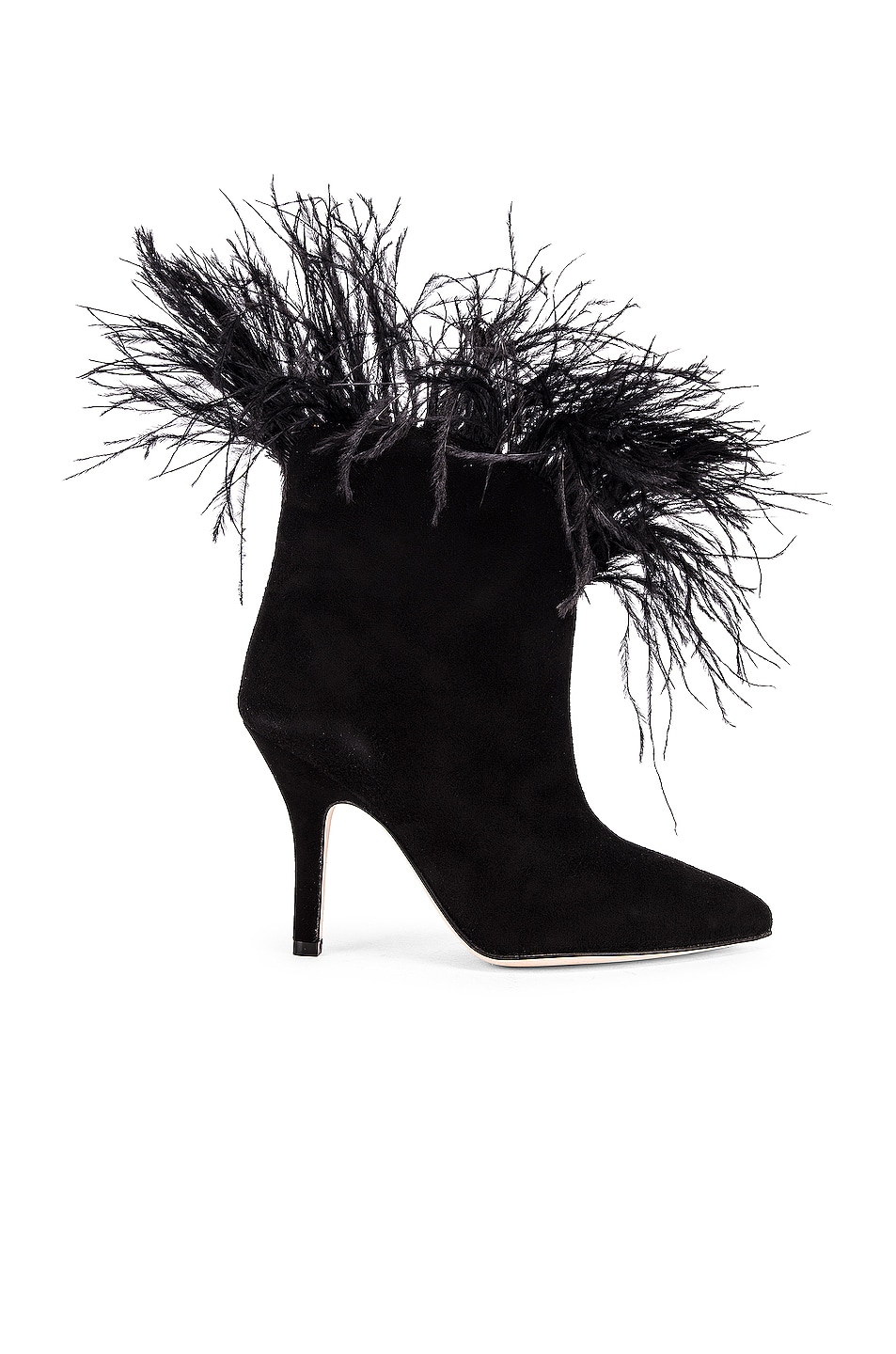 Image 1 of Paris Texas for FWRD Suede Stiletto Ankle Boot with Marabou Feathers in Black