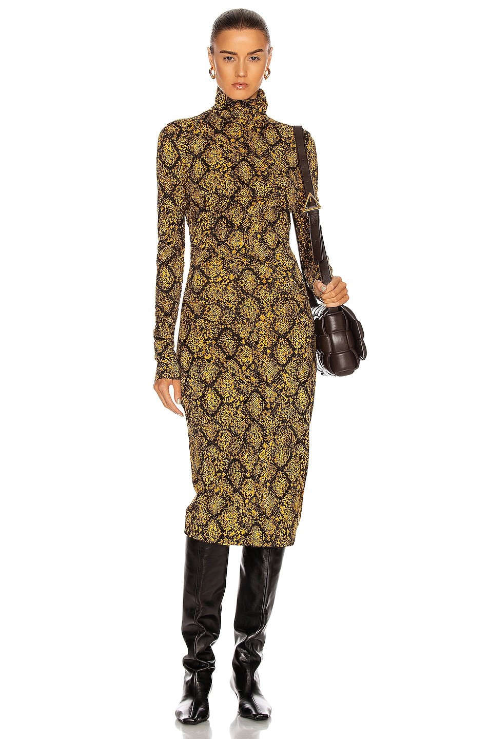 Image 1 of Proenza Schouler White Label Jersey Turtleneck Dress in Gold & Black Snake