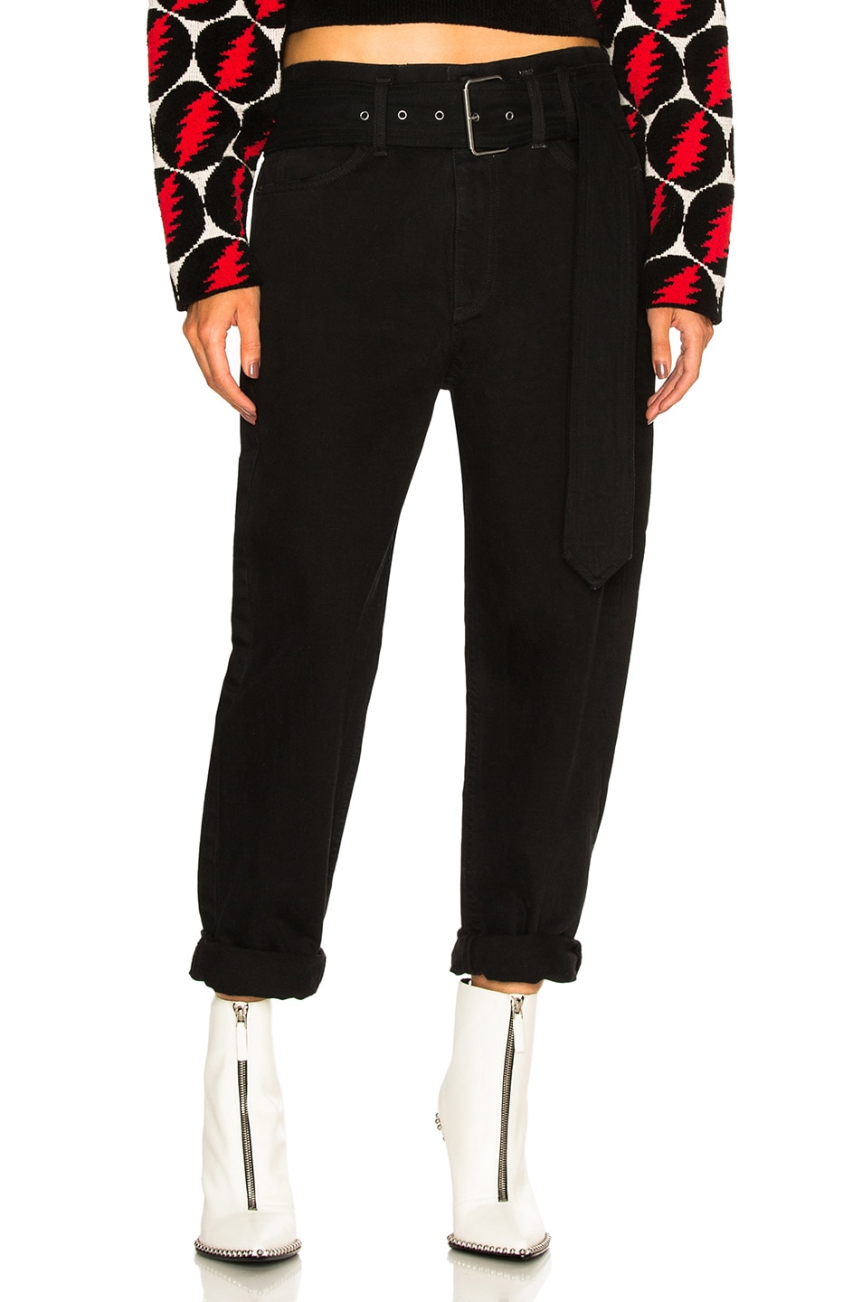 Image 1 of Proenza Schouler White Label Belted Skater Jeans in Worn Black