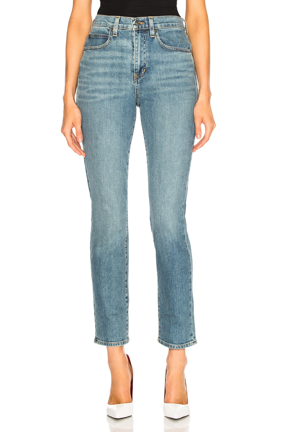 Image 1 of Proenza Schouler White Label High Rise Slim Fit Jeans in Medium Blue