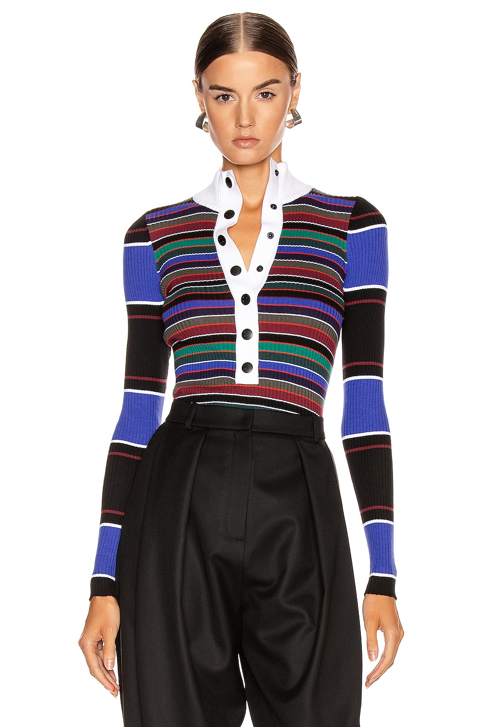 Image 1 of Proenza Schouler White Label Turtleneck Striped Sweater in Black Multi