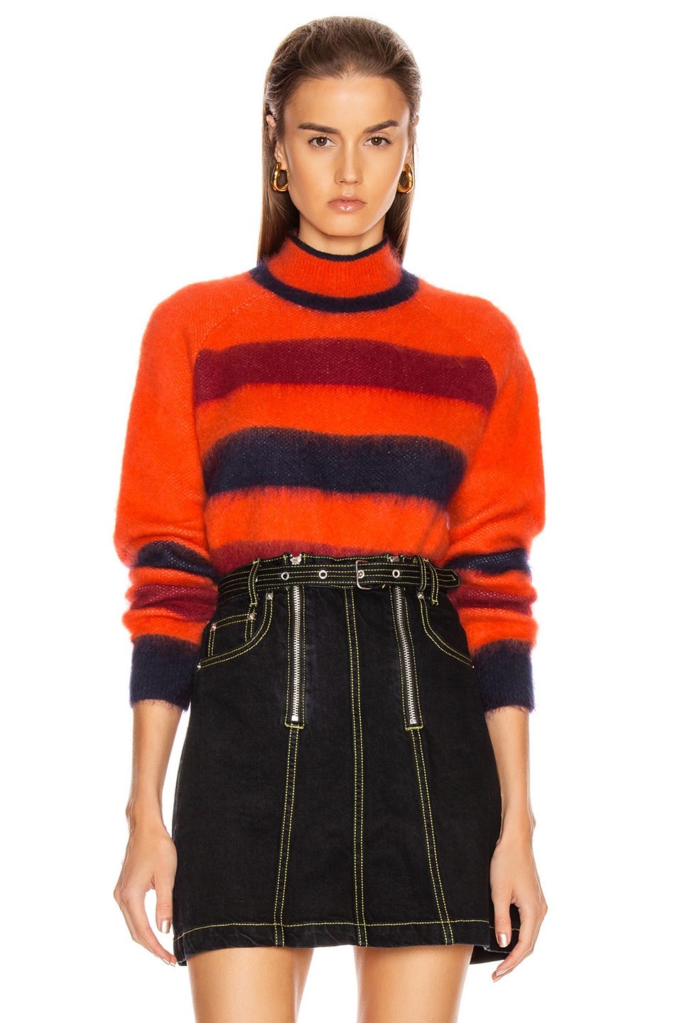 Image 1 of Proenza Schouler White Label Long Sleeve Cropped Stripe Sweater in Orange Combo