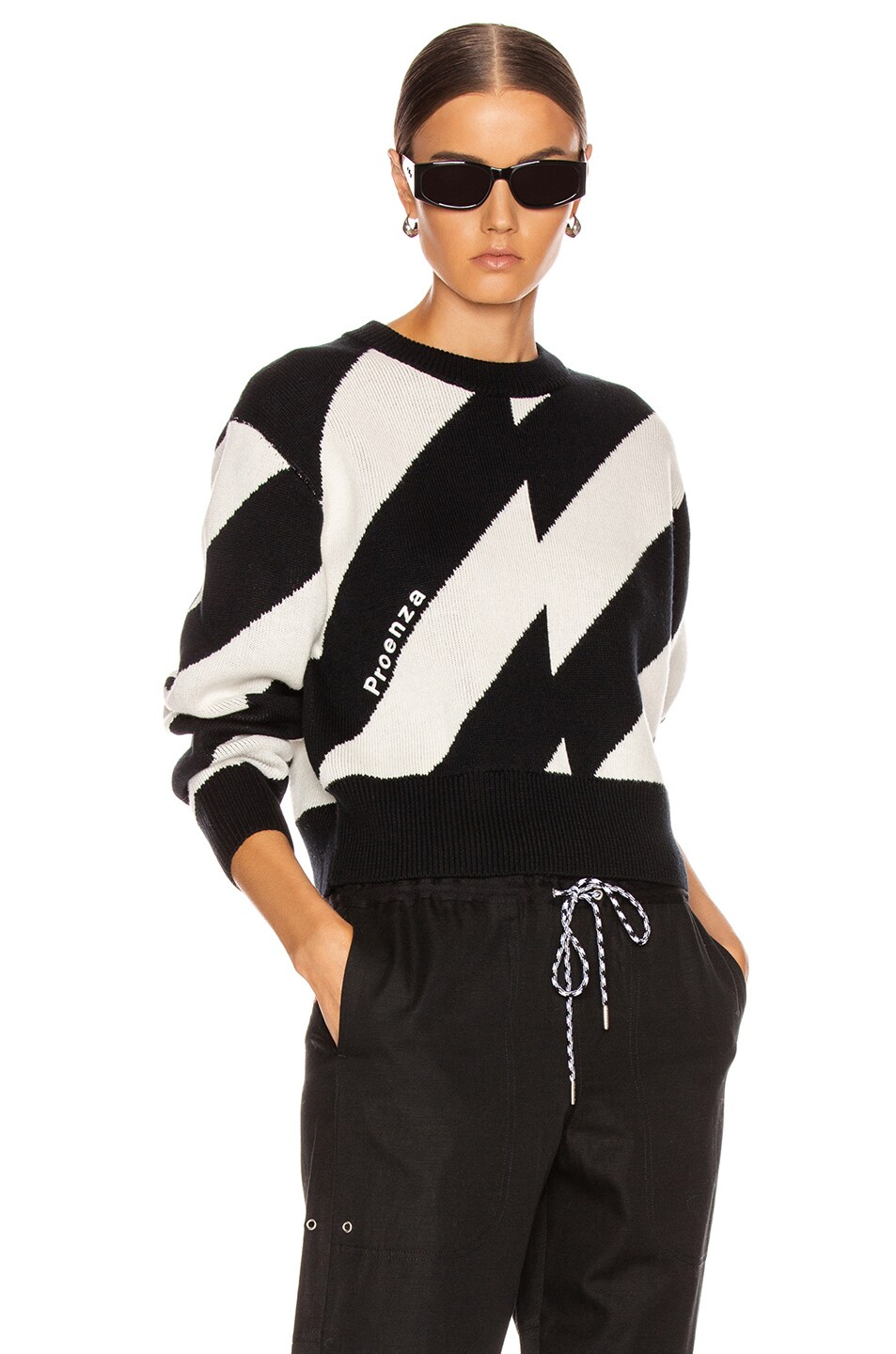 Image 1 of Proenza Schouler White Label Stripe Crew Sweater in Black & Off White