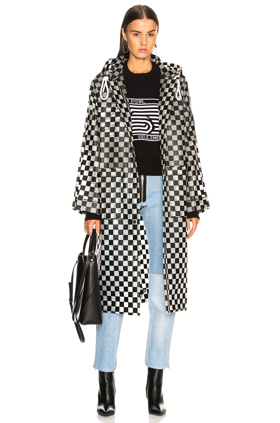 Image 1 of Proenza Schouler White Label Checkerboard Anorak Raincoat in Milky White & Black