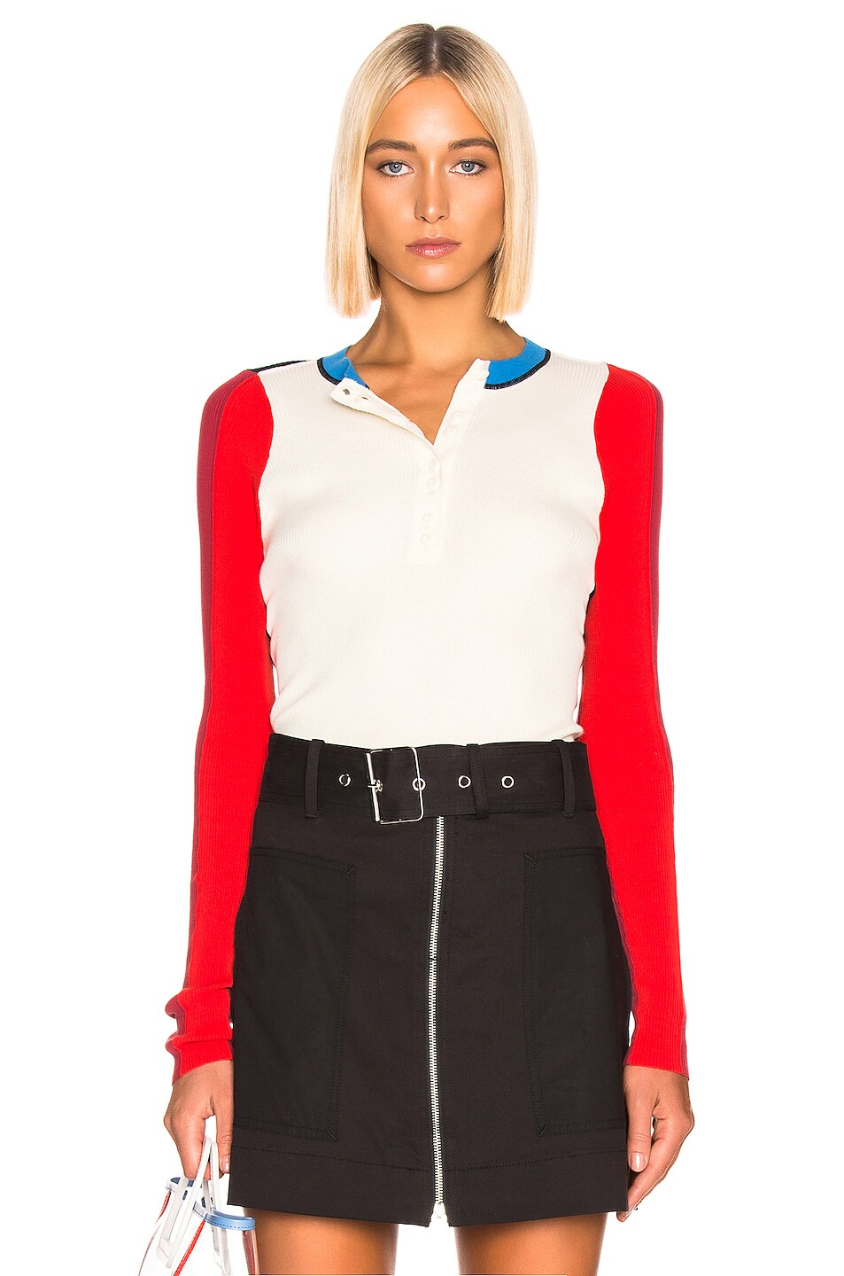 Image 1 of Proenza Schouler White Label Colorblock Long Sleeve Top in Off White Combo