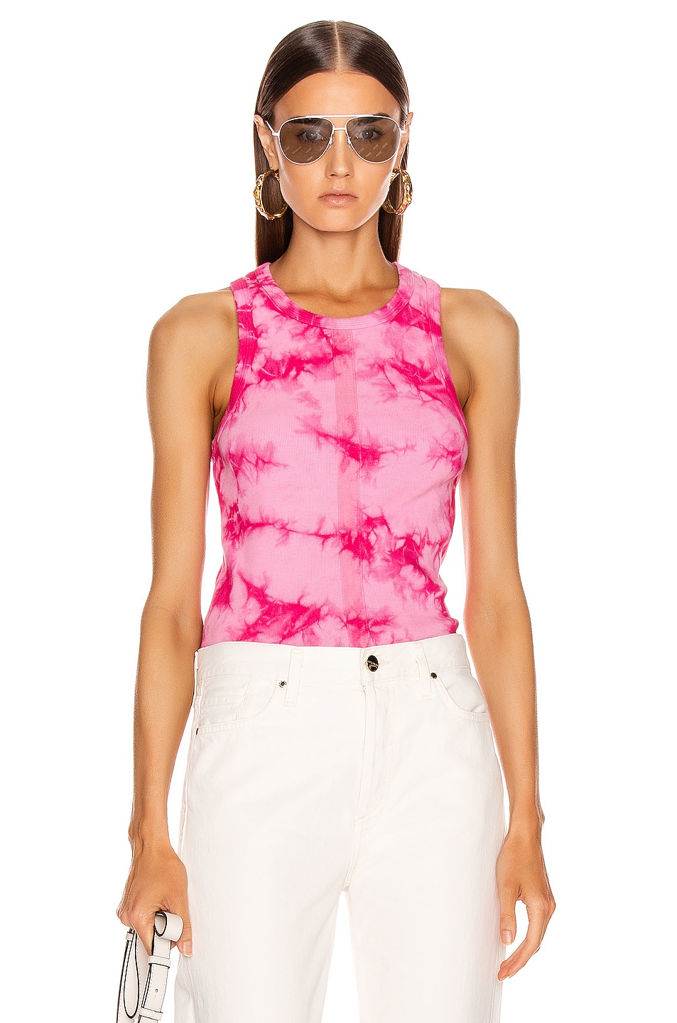 Image 1 of Proenza Schouler White Label Tie Dye Rib Tank Top in Orchid & Pink Tie Dye