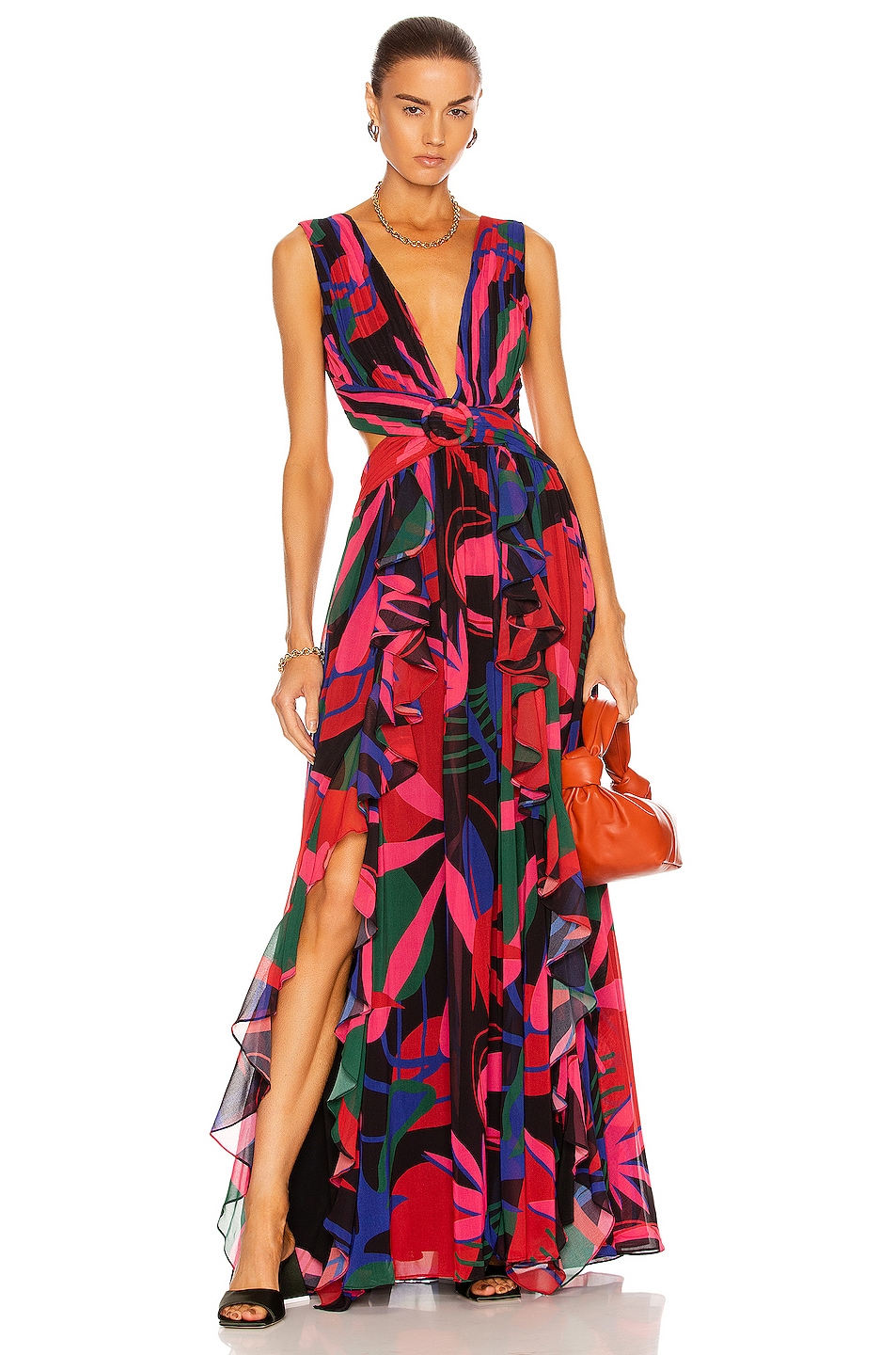 Image 1 of PatBO Rio Print Cut Out Maxi Dress in Black