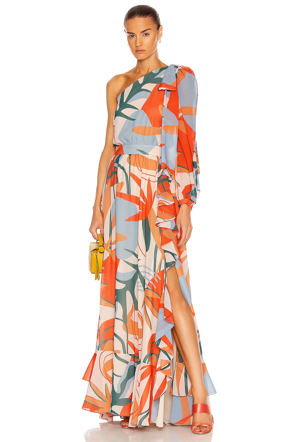 Image 1 of PatBO Rio Print One Shoulder Maxi Dress in Orange