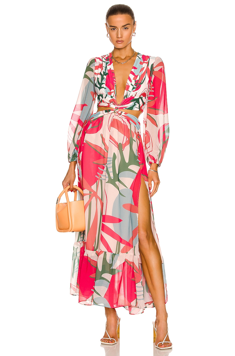 Image 1 of PatBO Rio Print Plunge Maxi Dress in Pink
