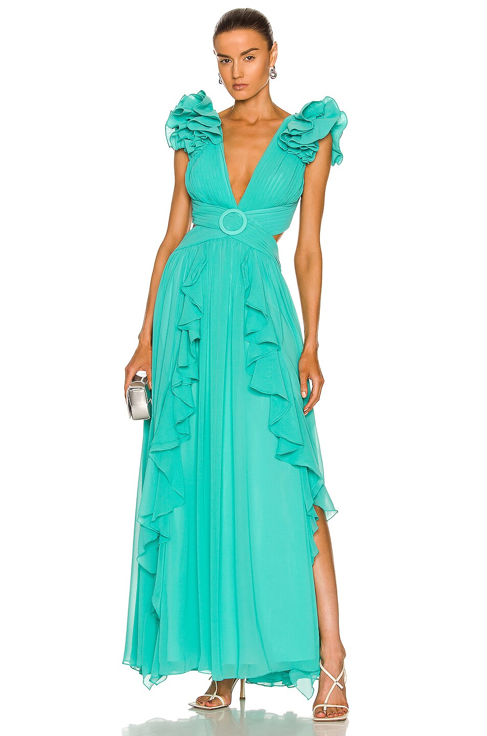 Image 1 of PatBO Flutter Sleeve Maxi Dress in Cyan