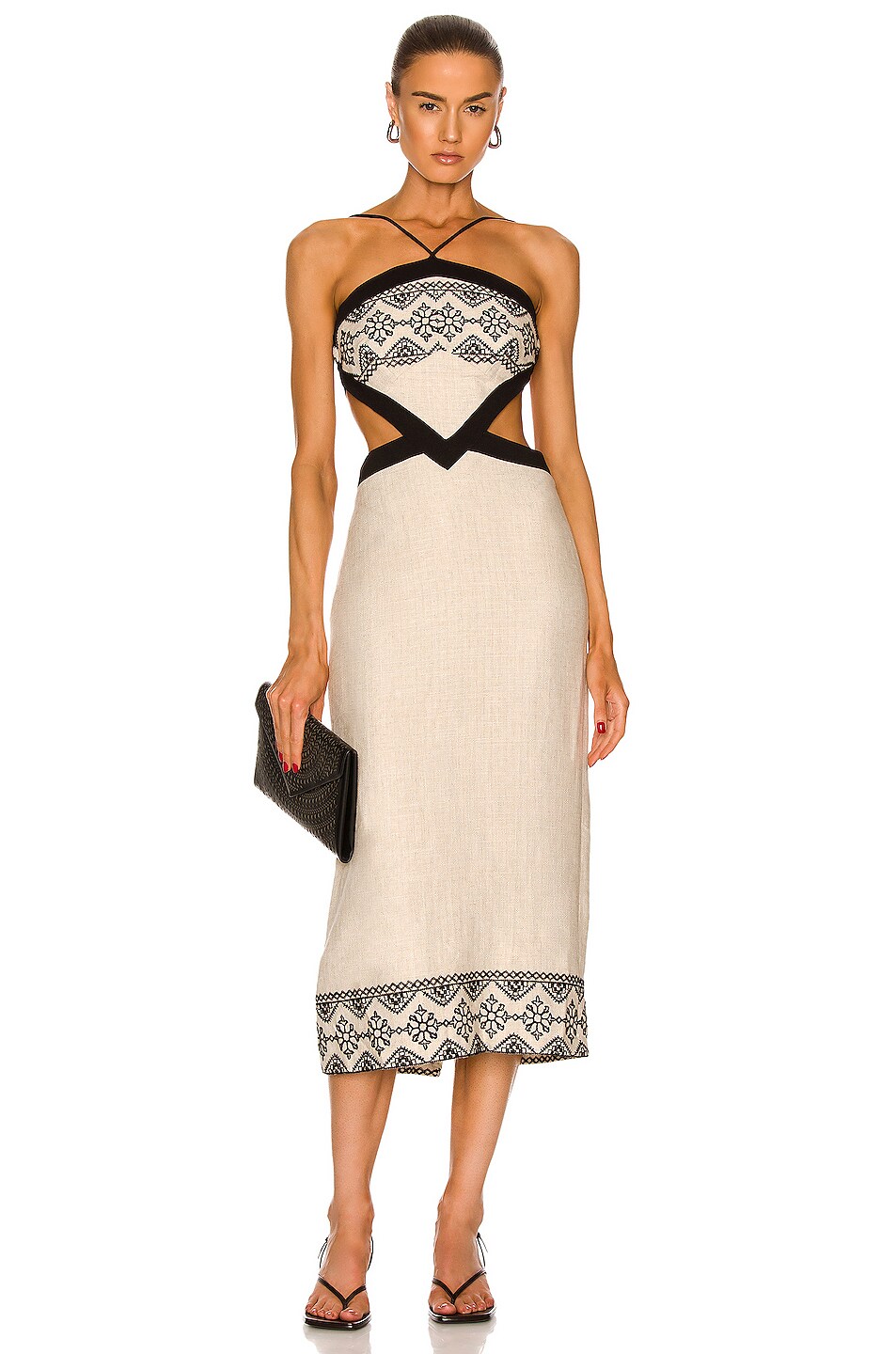 Image 1 of PatBO Embroidery Cut Out Midi Dress in Wheat