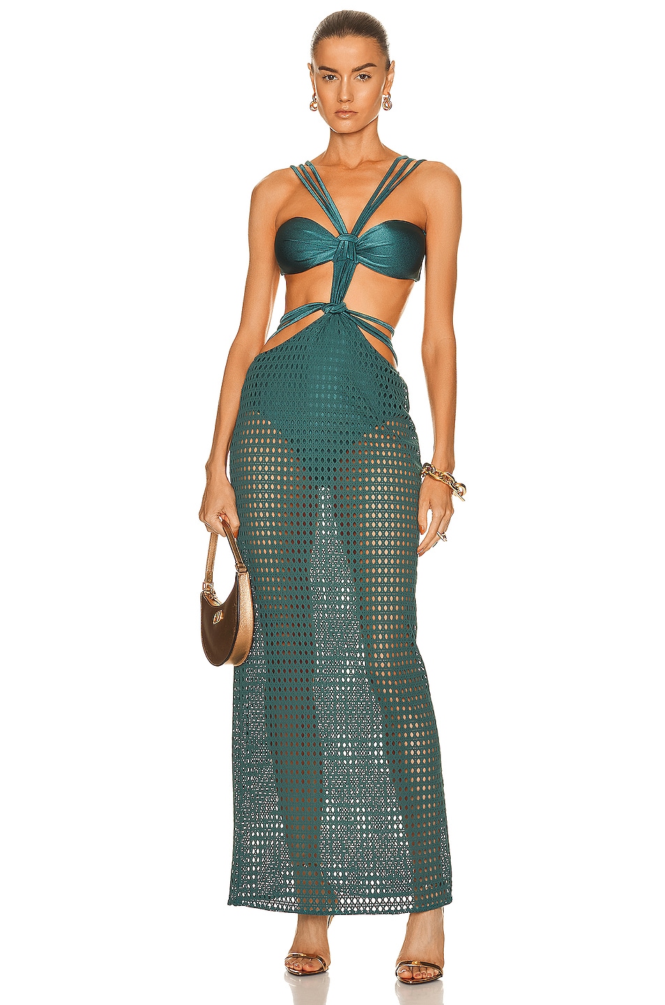 Image 1 of PatBO x Alessandra Ambrosio Cut Out Beach Dress in Palace Green
