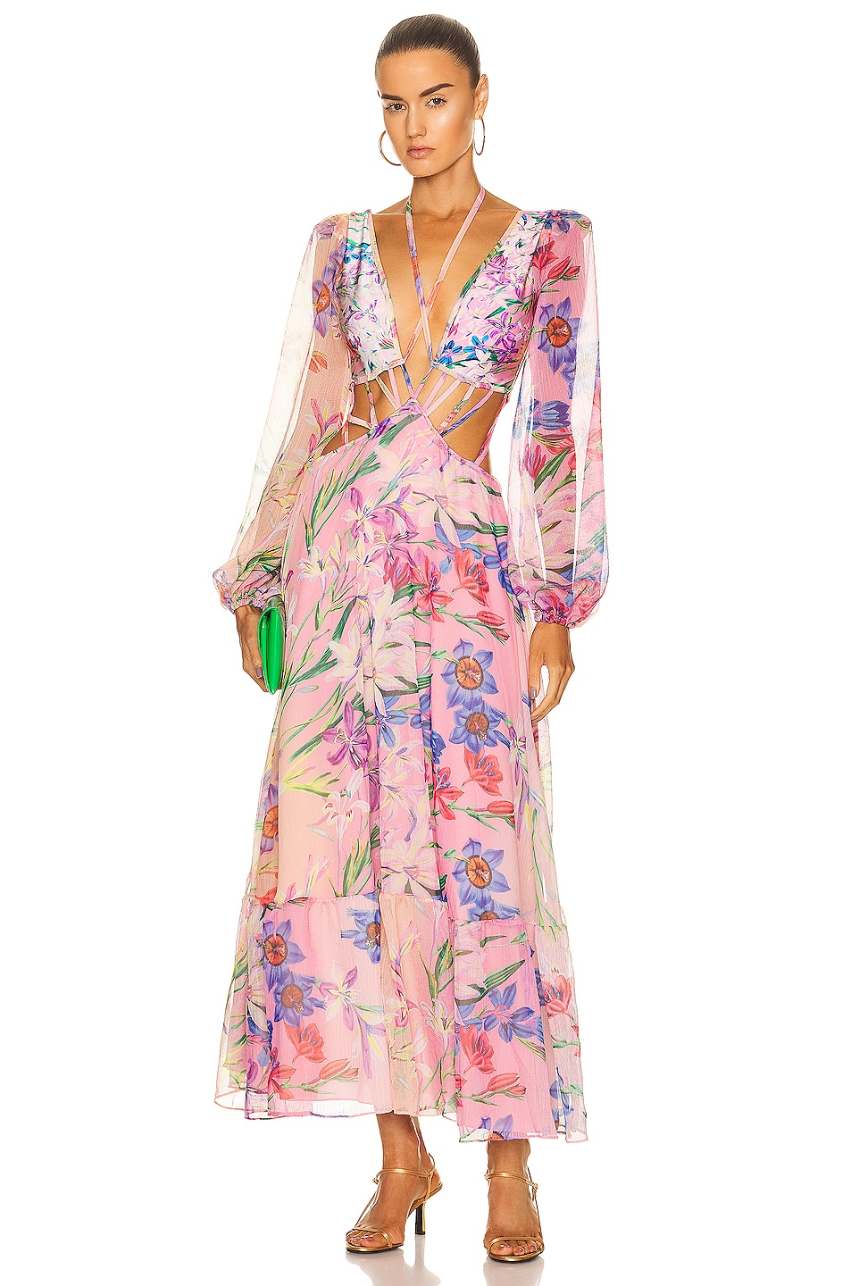 Image 1 of PatBO Iris Long Sleeve Plunge Dress in Pink Ombre
