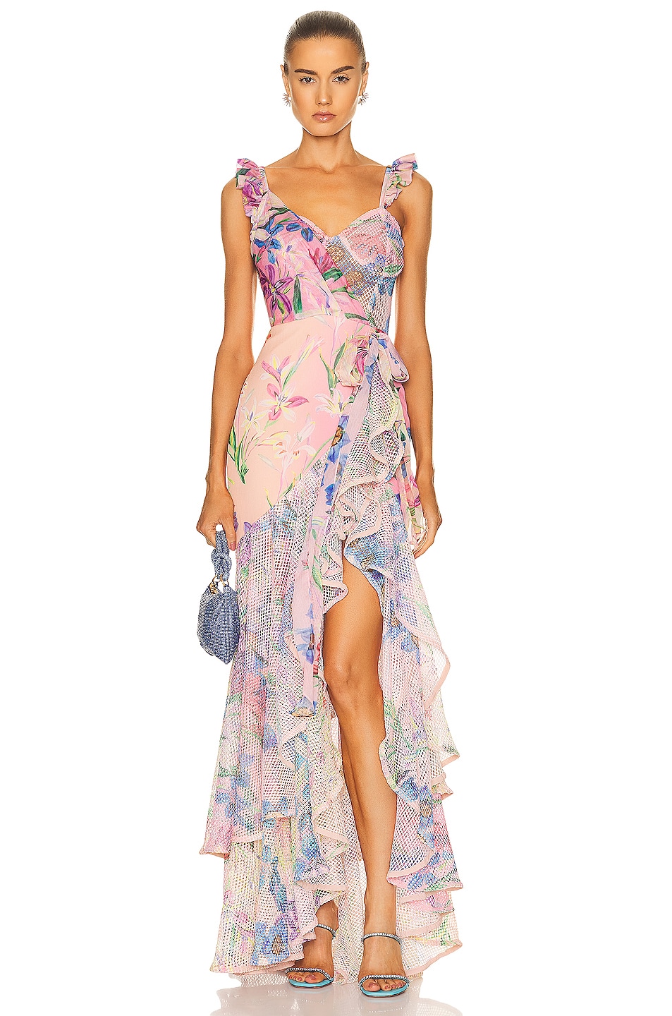 Image 1 of PatBO Iris Lace Bustier Maxi Dress in Pink Ombre