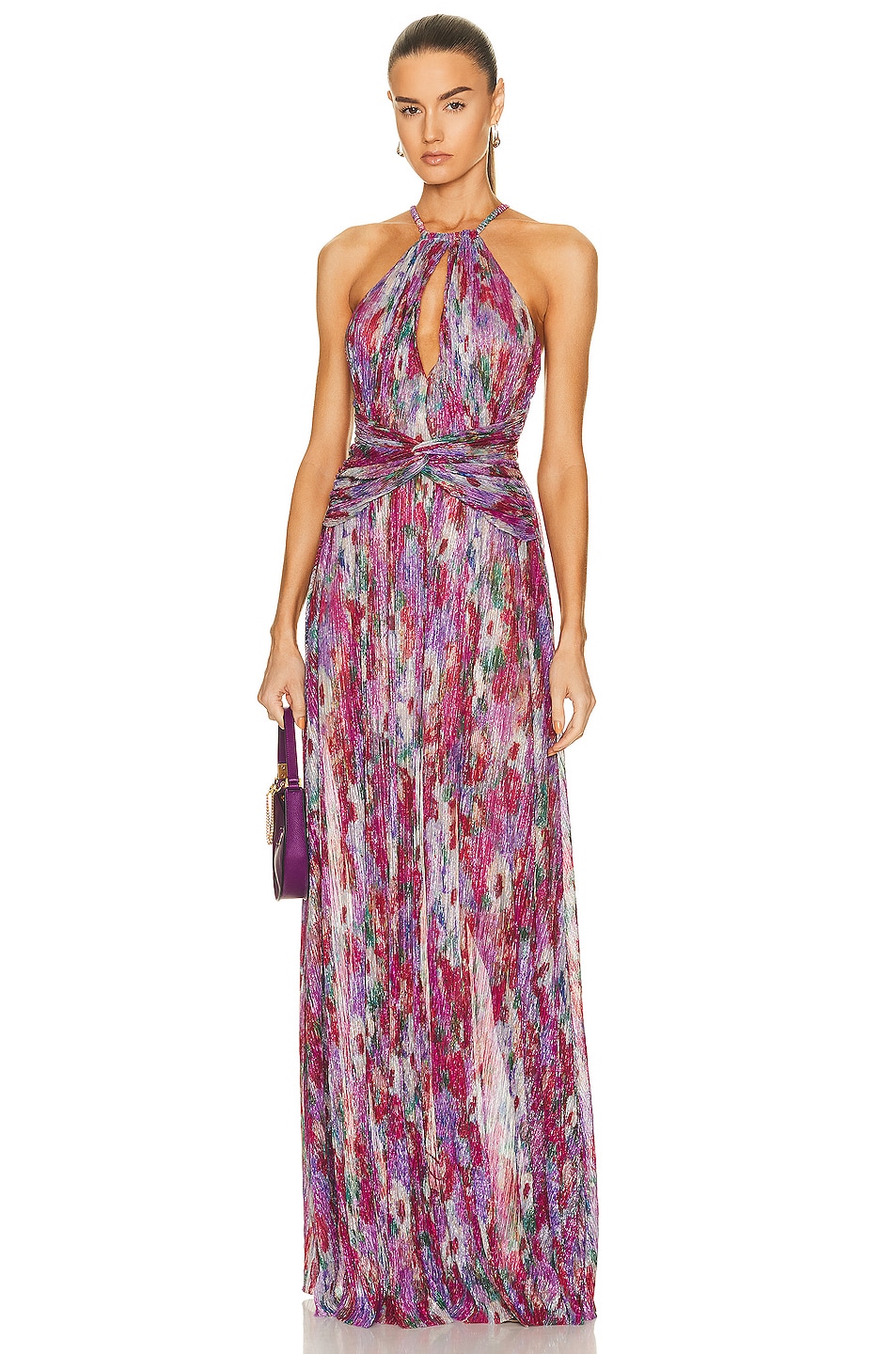 Image 1 of PatBO Printed Lurex Halter Neck Gown in Pink Multi