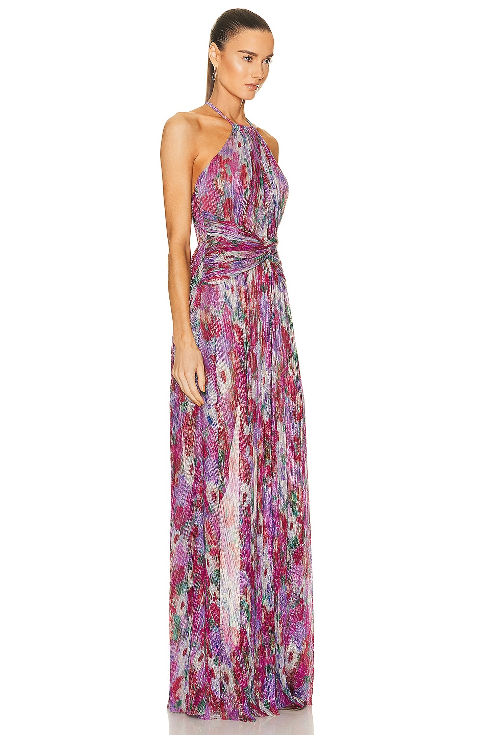 PatBO Printed Lurex Halter Neck Gown in Pink Multi | FWRD