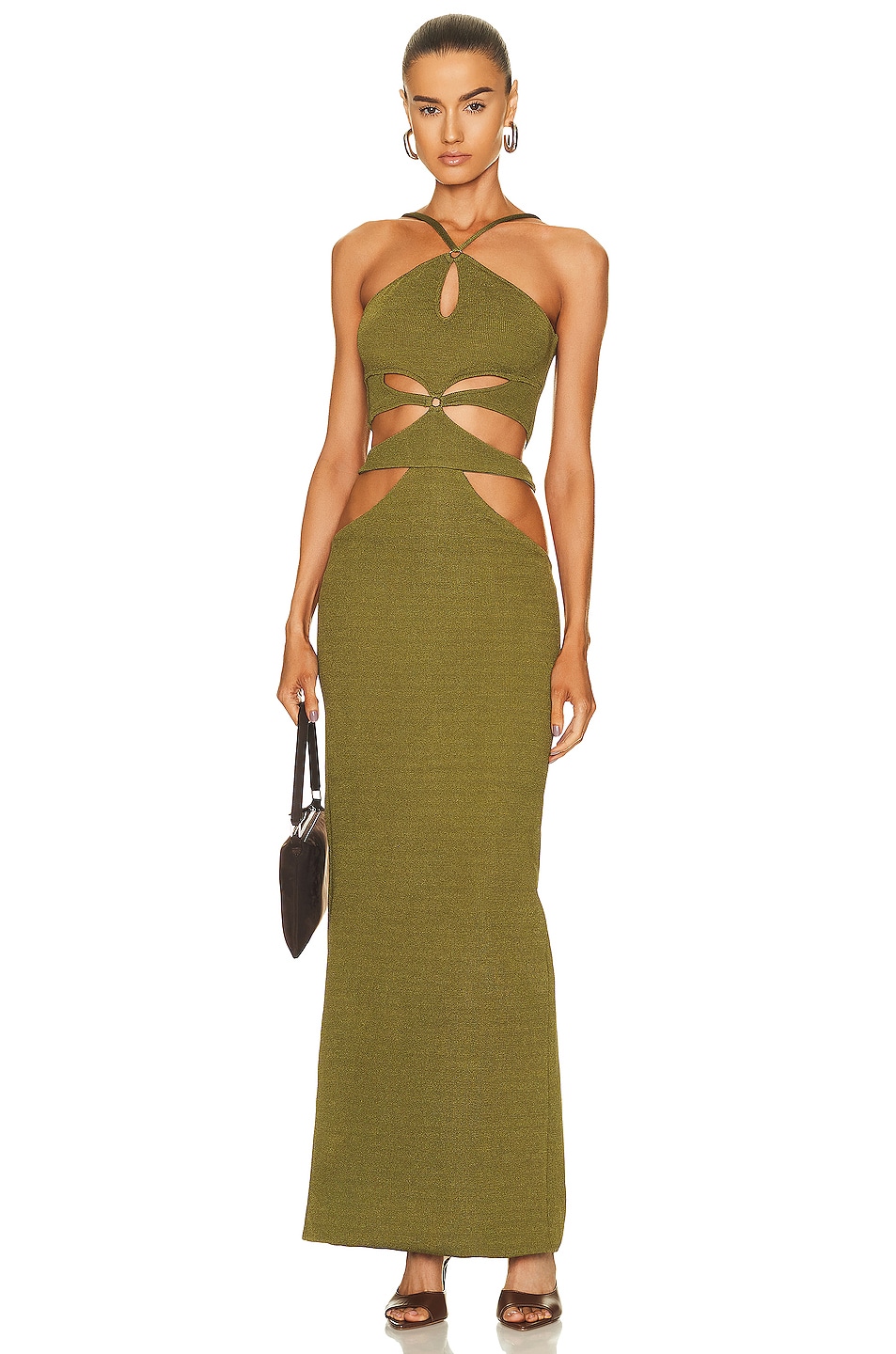 Image 1 of PatBO Asterisk Knit Dress in Olive