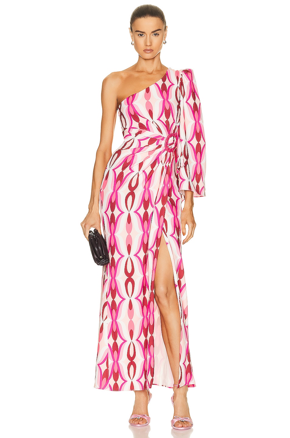 Image 1 of PatBO Twist One Shoulder Maxi Dress in Flamant
