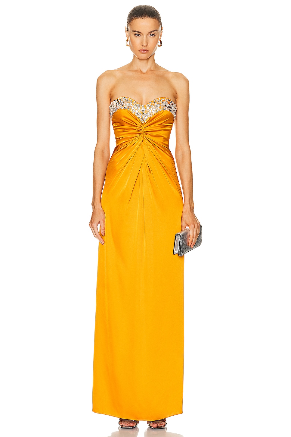 Image 1 of PatBO Hand Beaded Strapless Gown in Mustard
