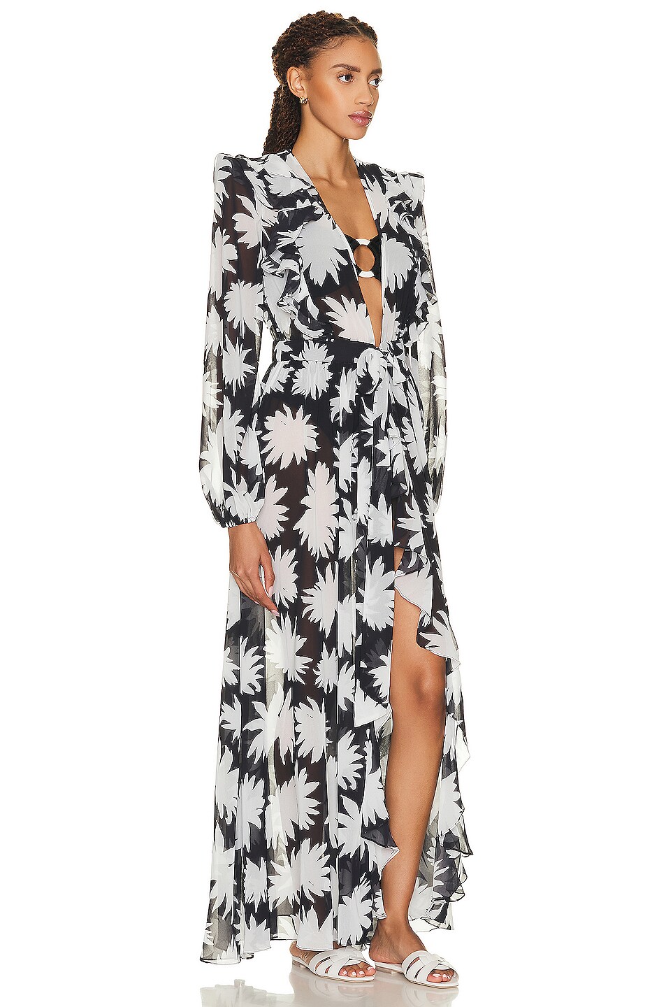 PatBO Dahlia Ruffle Tie-front Robe in Black | FWRD