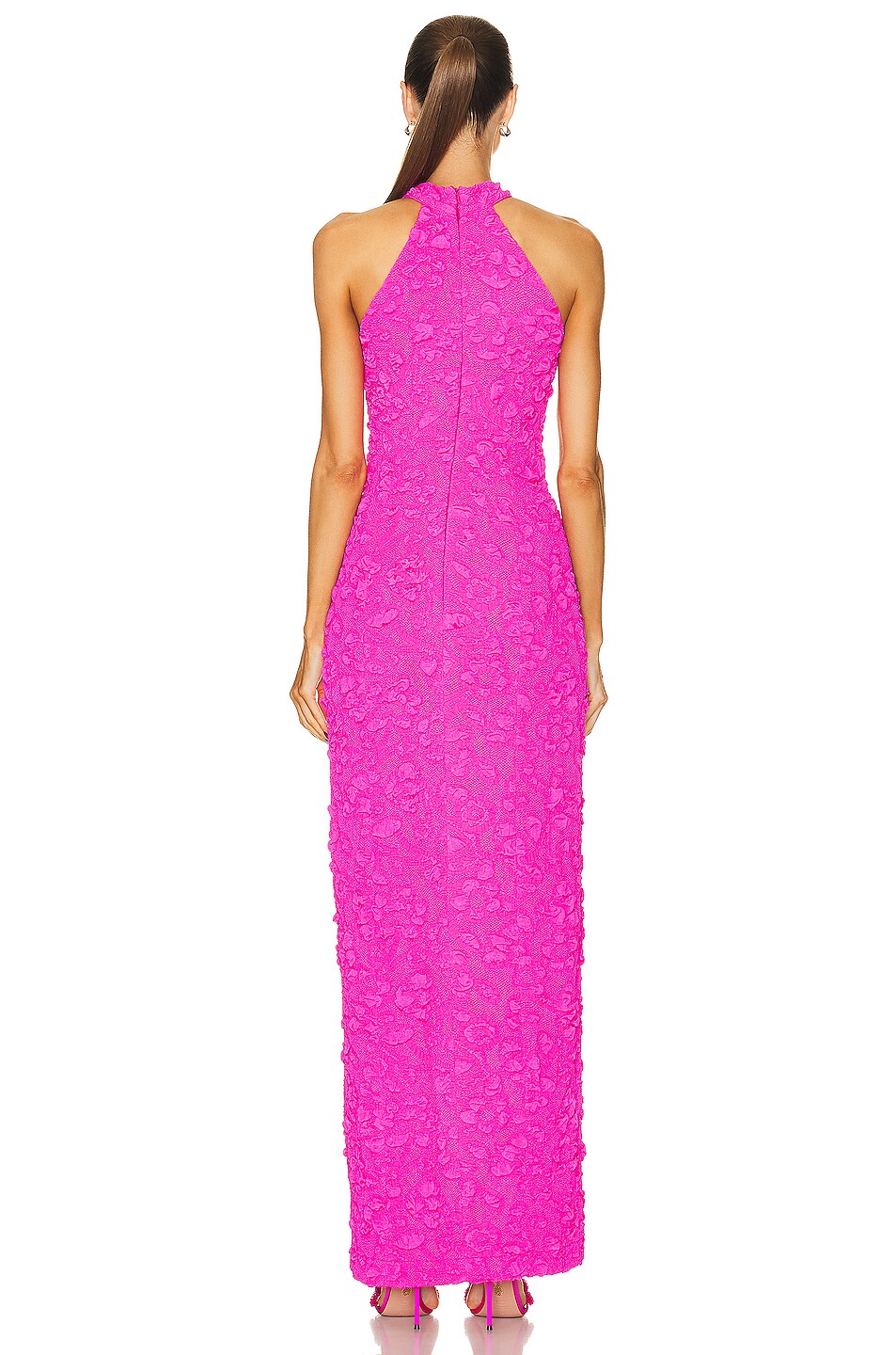 PatBO Stretch Jacquard High Neck Maxi Dress in Neon Pink | FWRD