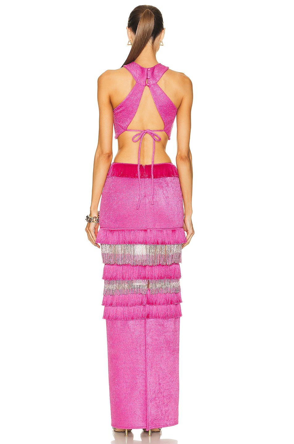 PatBO Halterneck Maxi Dress with Beaded Fringe in Fuchsia | FWRD