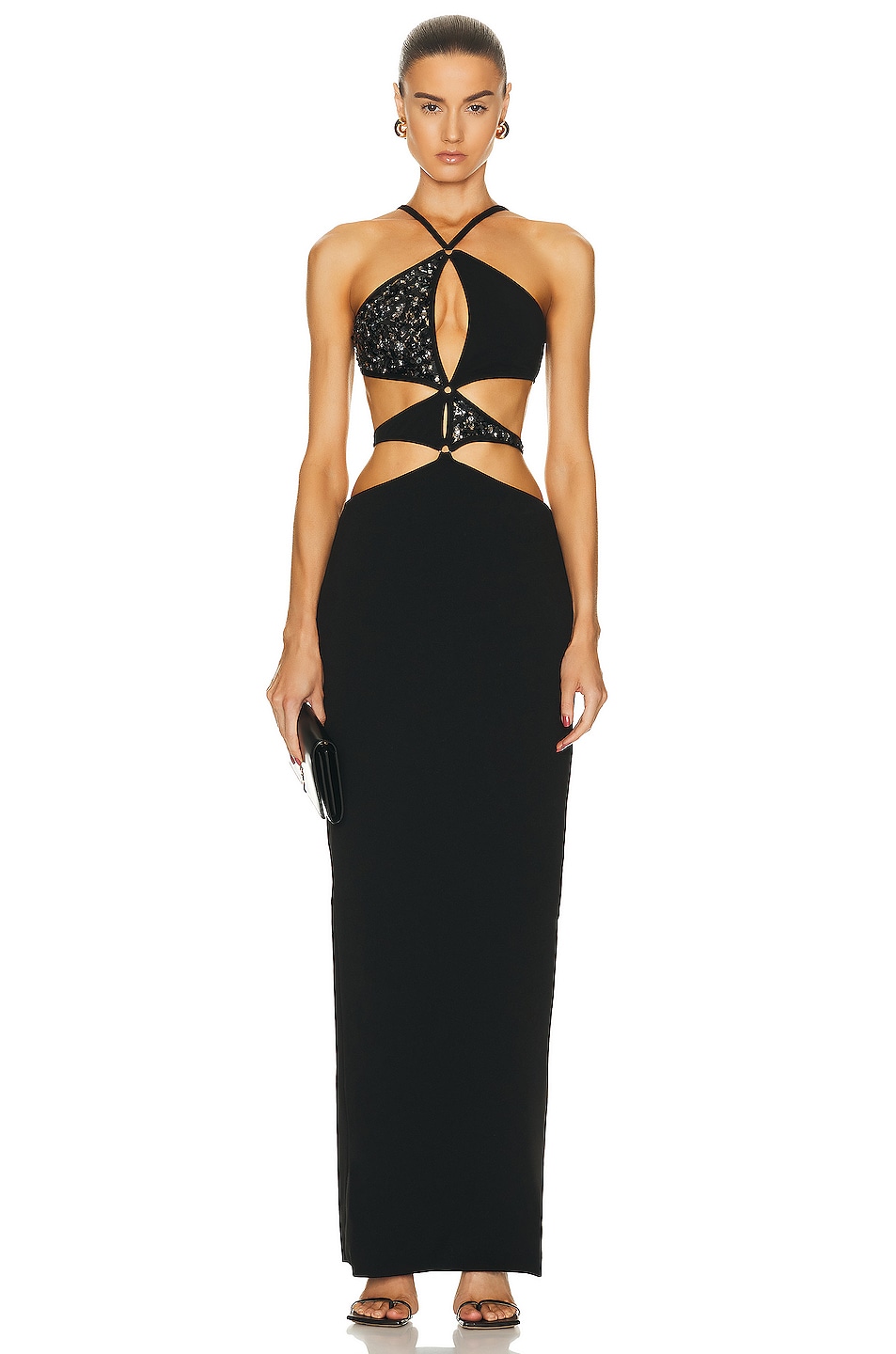 Image 1 of PatBO Hand-beaded Asterisk Dress in Black