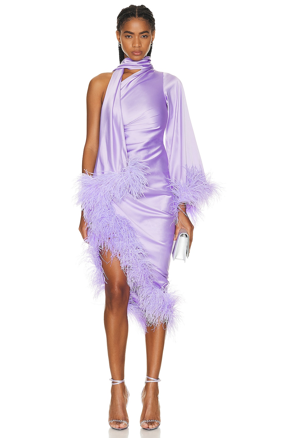 PatBO Feather Trim Oscar Dress in Lavender | FWRD