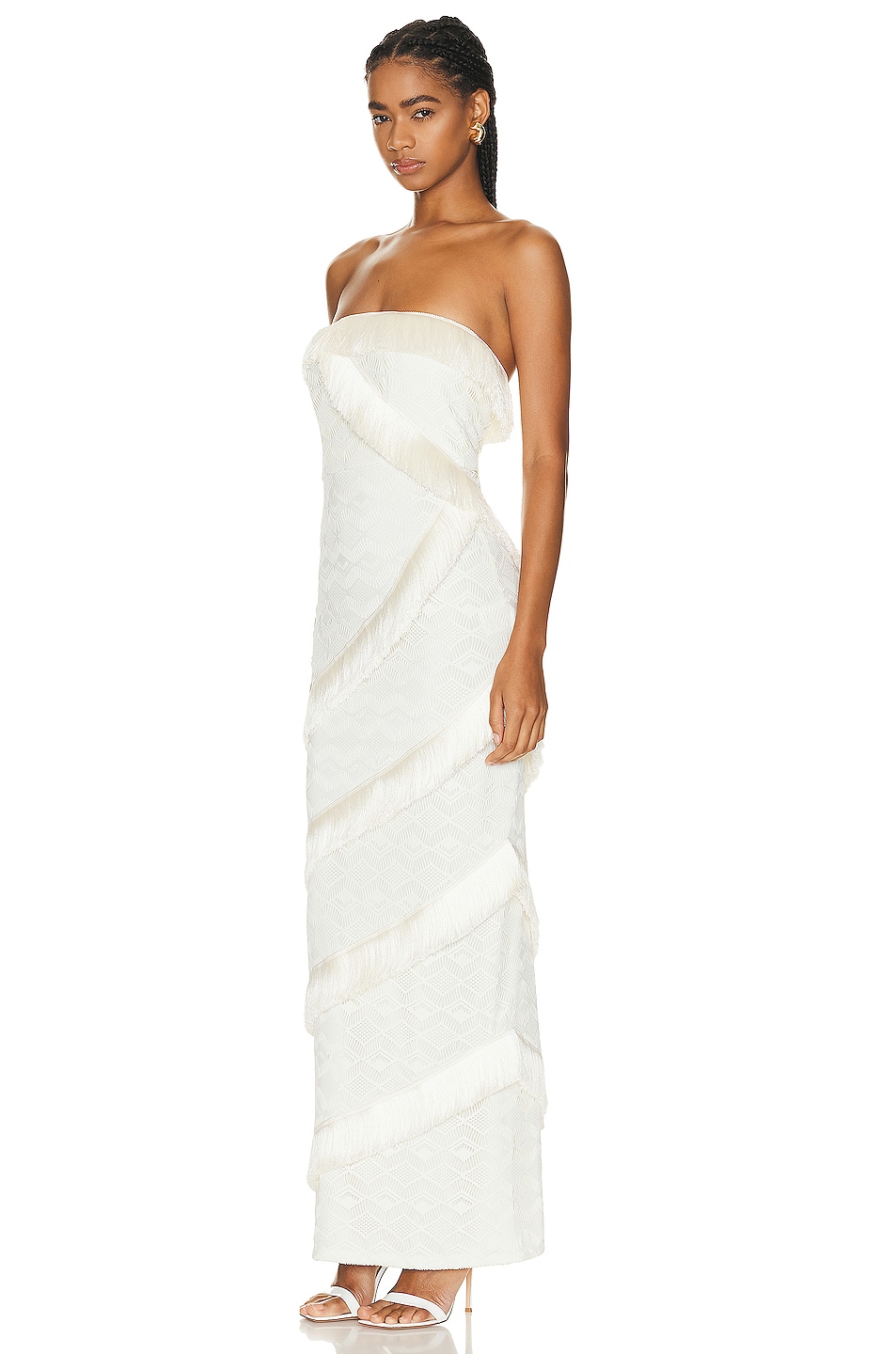 Striped Crochet Fringe Trim Maxi Skirt Natural - PatBO