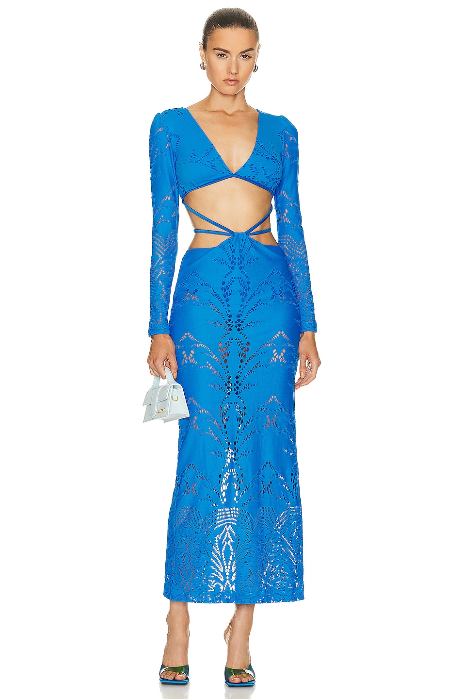 Image 1 of PatBO Stretch Lace Maxi Dress in Cobalt