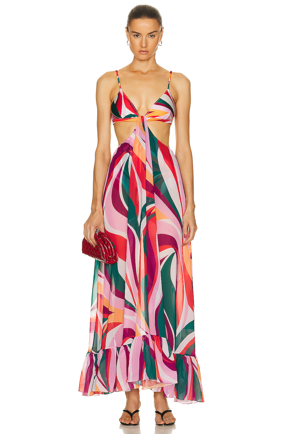 Image 1 of PatBO Delos Cut Out Beach Dress in Red Multi