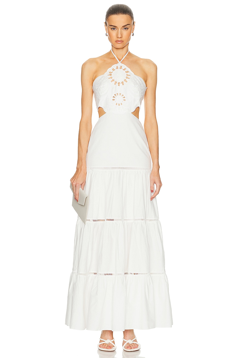 Image 1 of PatBO Lasercut Cotton Poplin Maxi Dress in White
