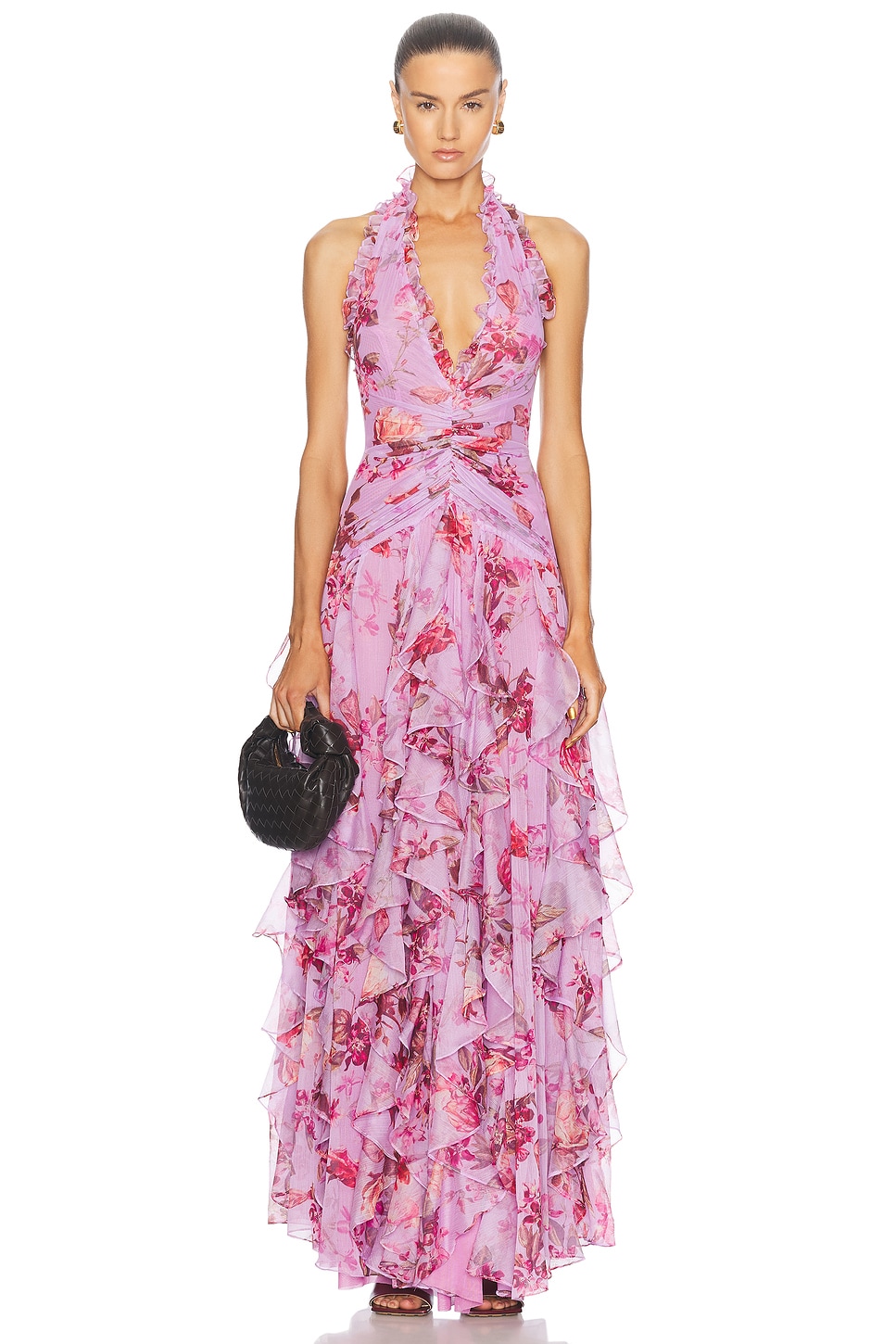 Image 1 of PatBO Floral Haze Stretch Tulle Maxi Dress in Violet