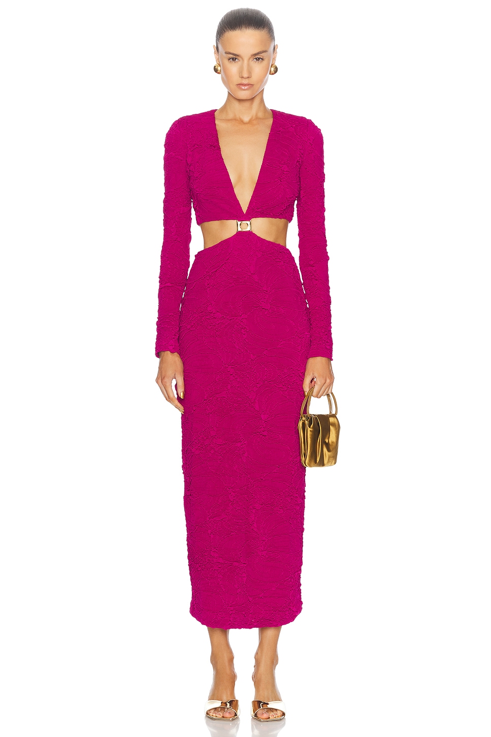 Jacquard Cut-Out Maxi Dress in Pink