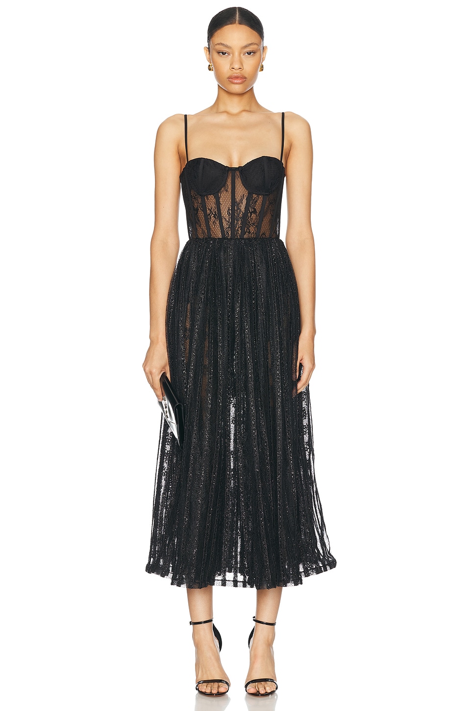 Shop Patbo Lurex Tulle Bustier Midi Dress In Black