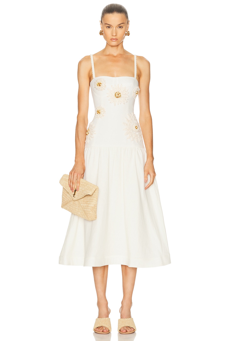 Tropic Linen Midi Dress in White