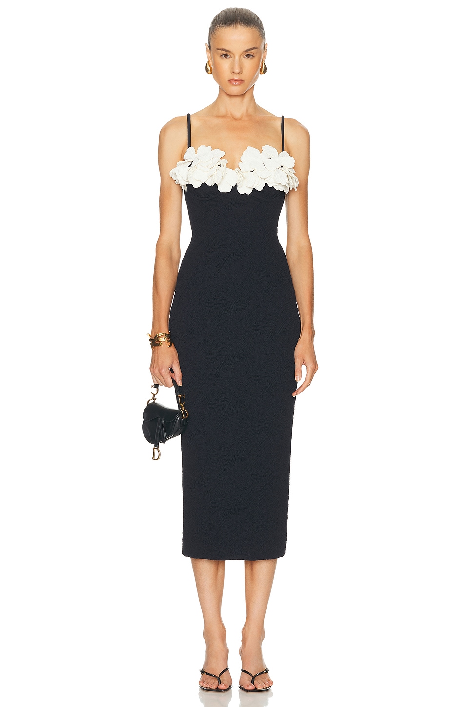 Breeze Jacquard Colorblock Midi Dress in Black