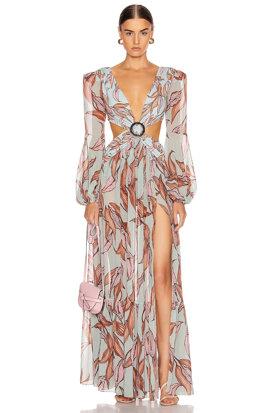 Image 1 of PatBO Printed Long Sleeve Cutout Dress in Peace Lily